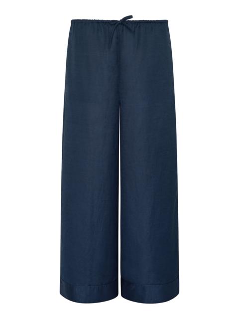 onia Air Linen Wide Leg Drawstring Pants blue