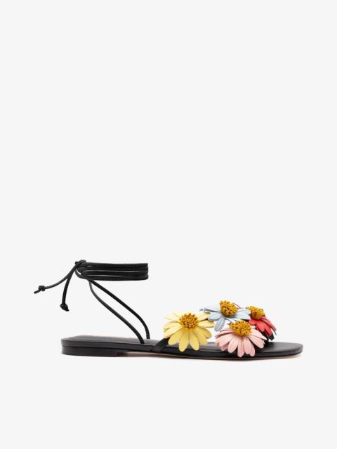 Larroudé Fiore Flat Sandal Black Leather