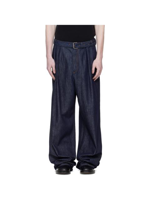 Dries Van Noten Navy Pleated Jeans