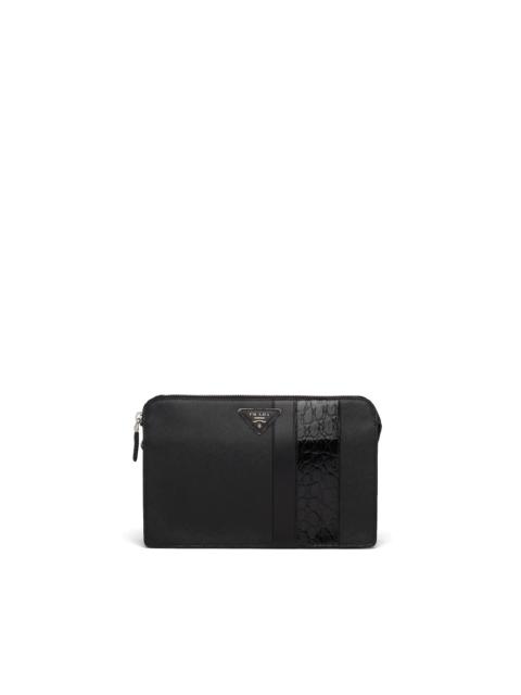 Prada Saffiano and Crocodile Leather Clutch