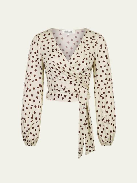DIANE VON FURSTENBERG Phoebe Polka-Dot Animal-Pattern Wrap Top