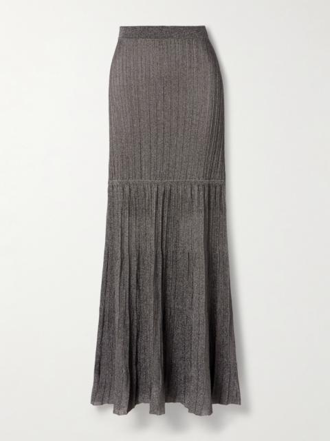 ADAM LIPPES Metallic Ribbed-knit Maxi Skirt