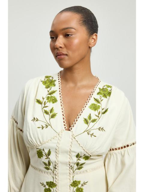KAREN MILLEN Plus Size Rose Embroidered Cotton Twill Woven Long Sleeve Maxi Dress