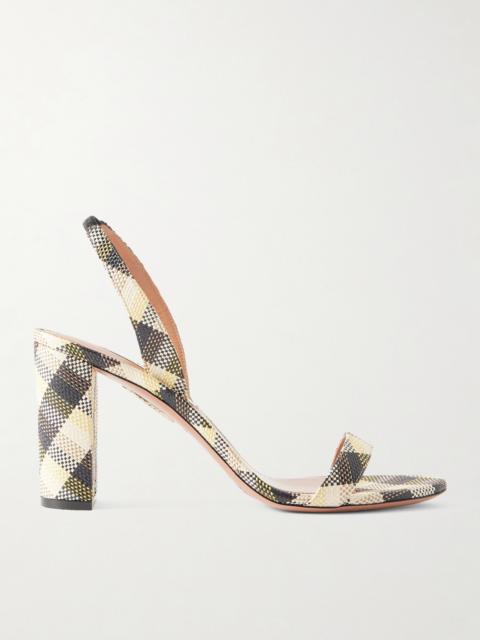 AQUAZZURA So Nude 85 Checked Raffia Slingback Sandals