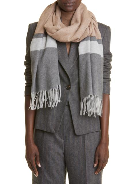 Colorblock Fringe Scarf in Beige /Grigio