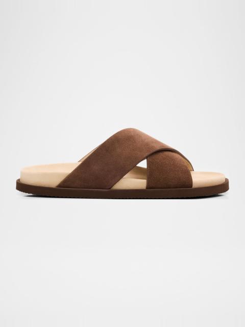 Brunello Cucinelli Men's Cross-Strap Suede Slides