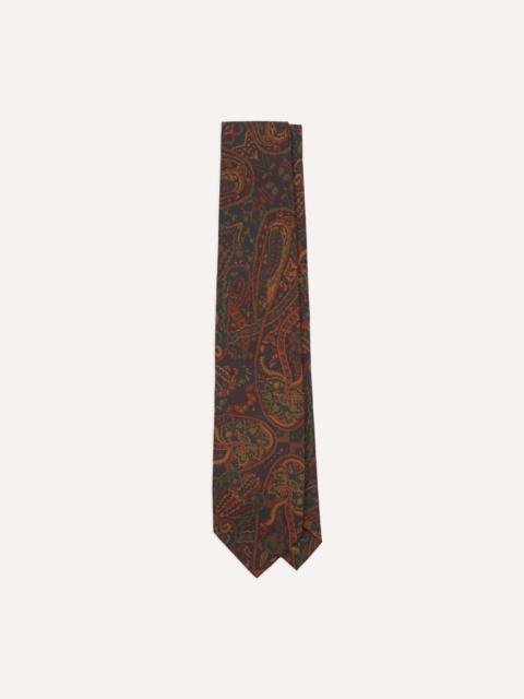 Drake's Navy and Burgundy Floral Paisley Print Silk Self Tipped Tie