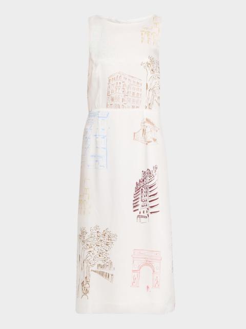Lafayette 148 New York Sleeveless Manhattan-Print Midi Shift Dress