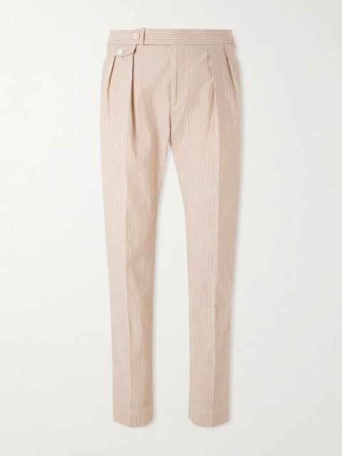 Polo Ralph Lauren Straight-Leg Pleated Striped Cotton-Seersucker Suit Trousers