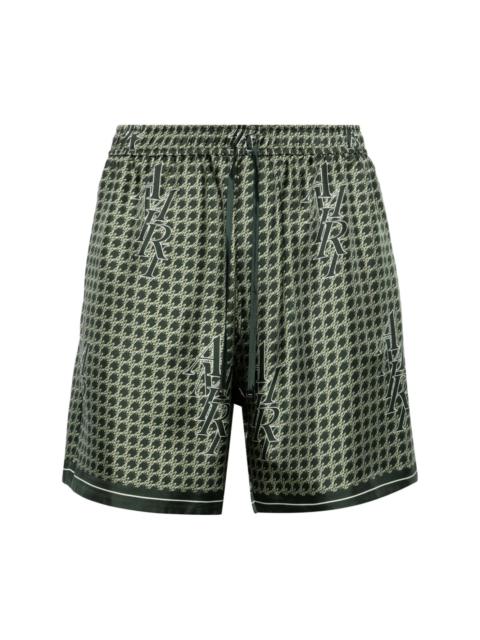 Staggered Houndstooth silk shorts