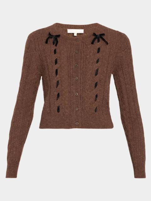 LoveShackFancy Dione Cable-Knit Crewneck Cardigan