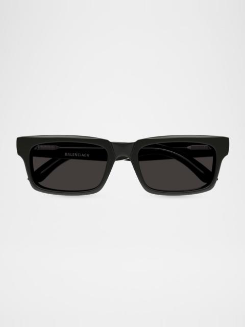 BALENCIAGA Men's Acetate and Nylon Bridge-Logo Rectangle Sunglasses