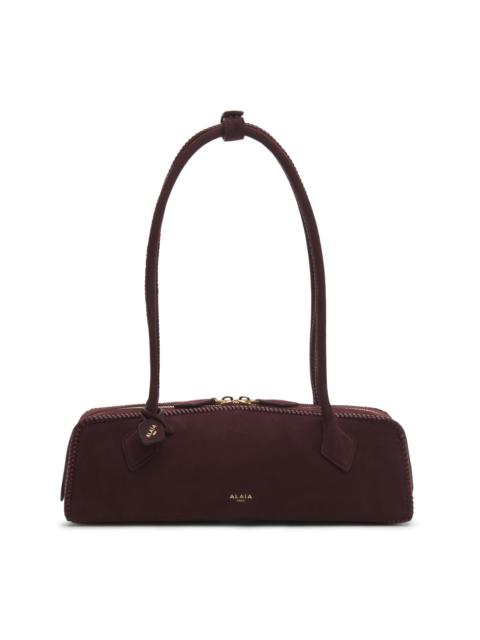 Alaïa Women's Le Teckel Woven-Trim Suede Shoulder Bag - Rouge Grenat