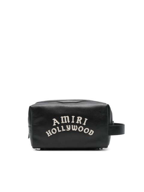 AMIRI logo-appliqué leather wash bag