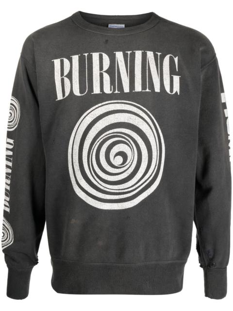 slogan-print distressed-finish sweatshirt