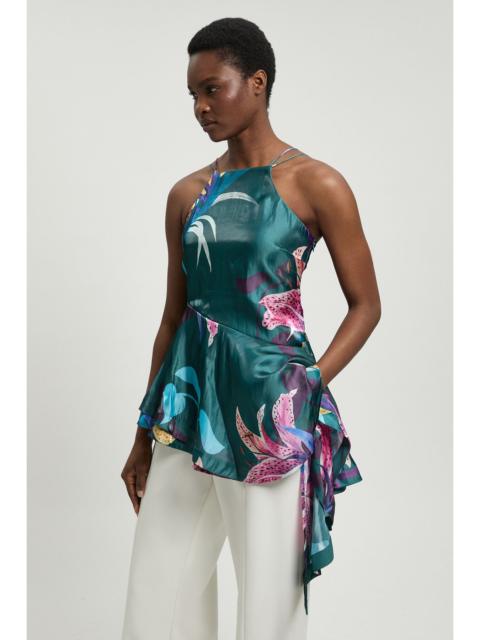 KAREN MILLEN Printed Metallic Floral Woven Top