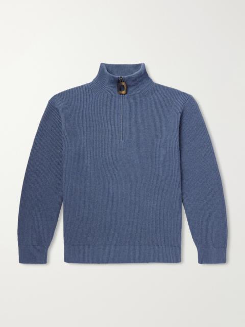JW Anderson Ribbed Wool and Cotton-Blend Half-Zip Turtleneck Sweater