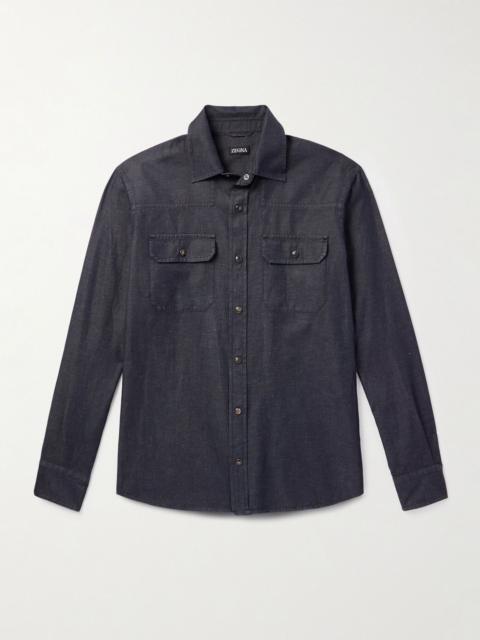 ZEGNA Slim-Fit Cotton and Linen-Blend Twill Shirt Black