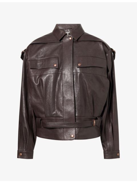 MAGDA BUTRYM Belted Patch-Pocket Leather Jacket