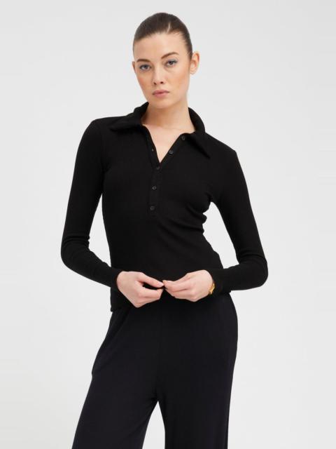 SPRWMN BLACK RIB LONG SLEEVE POLO TOP