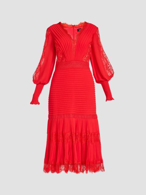 TADASHI SHOJI Women's Lace Balloon-Sleeve Midi-Dress - Cherry