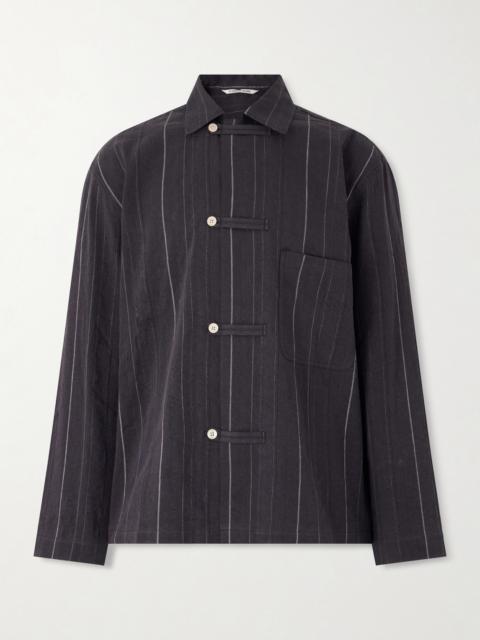 A KIND OF GUISE Matara Cropped Pinstriped Cotton and Linen-Blend Overshirt