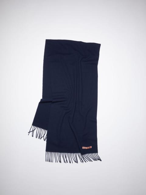 Fringe wool scarf – Narrow - Navy blue