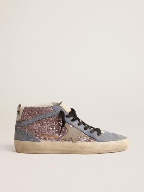 Golden Goose Mid Star LTD in lilac glitter with light blue suede inserts