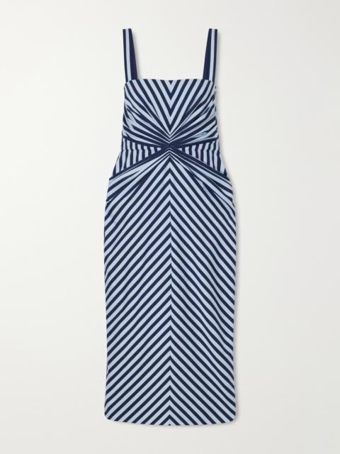 CAROLINA HERRERA Striped Ruched Cotton-blend Midi Dress