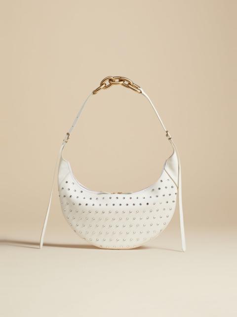 KHAITE The Alessia Shoulder Bag in White Leather with Crystals