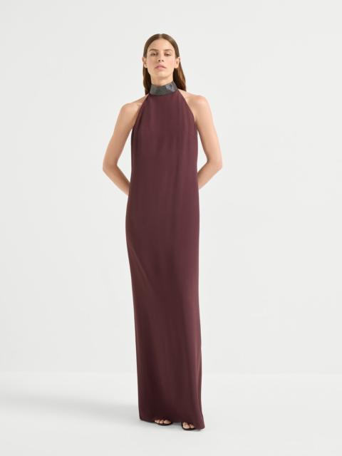Brunello Cucinelli Silk and acetate crêpe cady halterneck dress with precious beaded collar