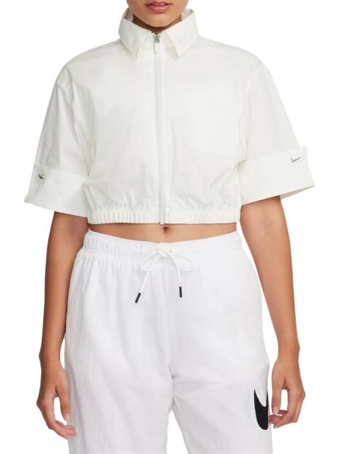 Zip-Up Poplin Crop Top in Summit White/White