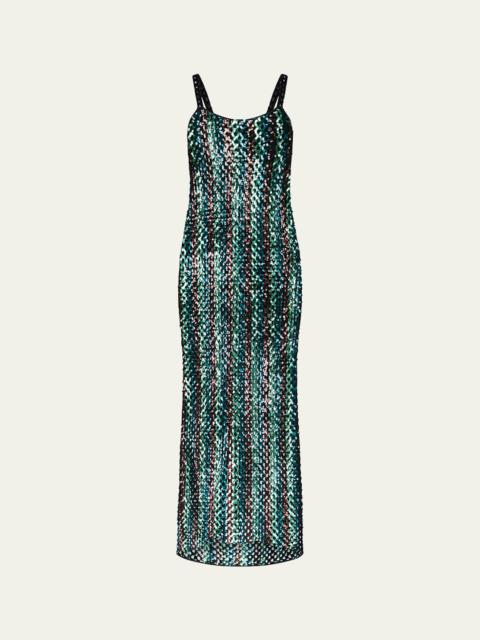 DIANE VON FURSTENBERG x Henry Zankov Nolita Striped Sequin Net Maxi Dress