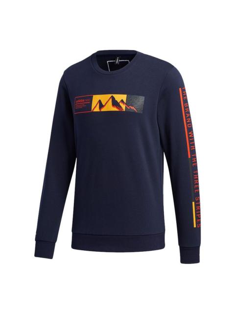 Men's adidas neo Ss Cs Swt Mountains Pattern Alphabet Printing Round Neck Sports Navy Blue GM2284