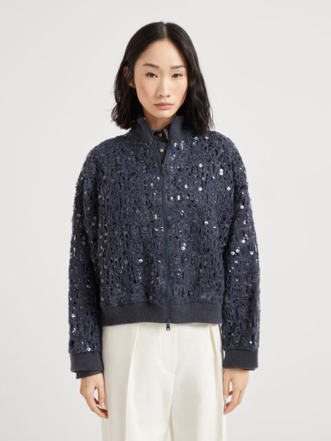 Brunello Cucinelli Dazzling croc embroidery cardigan in mohair, silk and linen