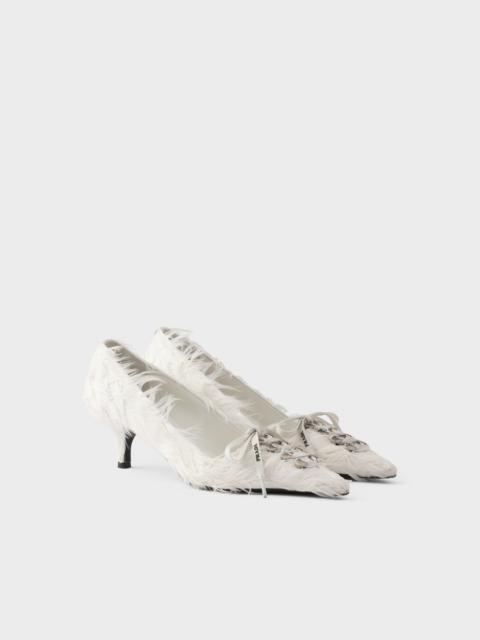 Prada Feather-embellished satin pumps