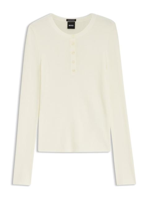 BOSS MERINO WOOL SWEATER WITH HENLEY NECKLINE