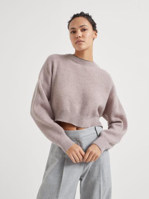 Cropped mohair and wool English rib sweater with monili