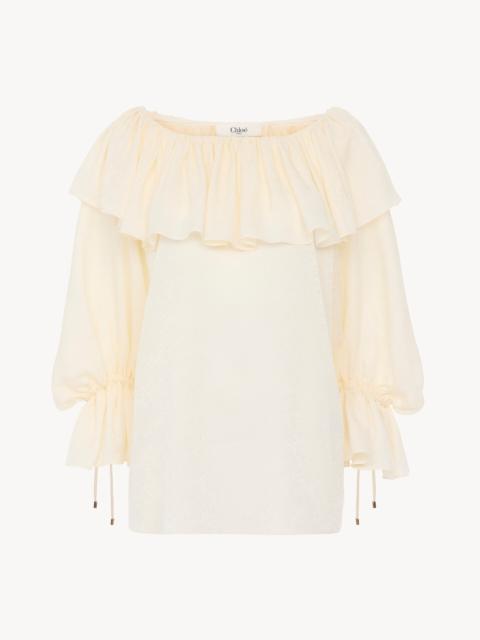 Chloé FLUID RUFFLE TOP IN SILK JACQUARD