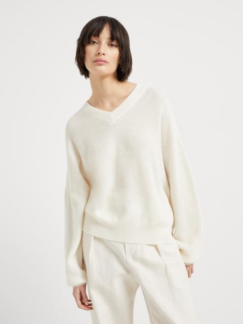 Alpaca and cotton English rib sweater with monili