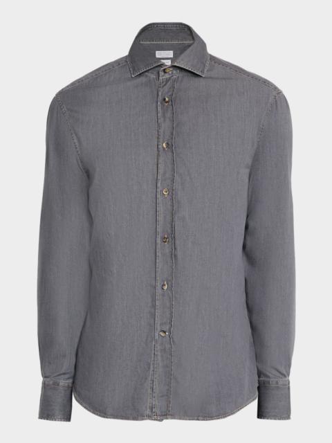 Brunello Cucinelli Men's Denim Slim-Fit Shirt