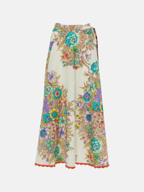 Floral cotton and silk midi skirt