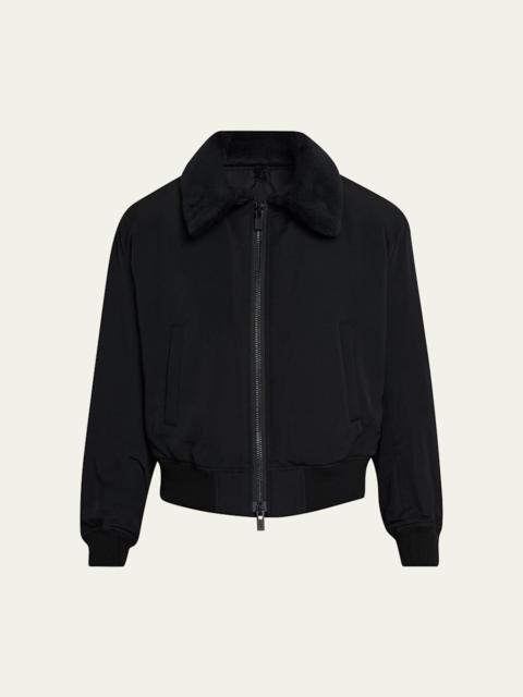 Yohji Yamamoto Men's Wool Gabardine Flight Jacket with Removable Faux Fur Collar