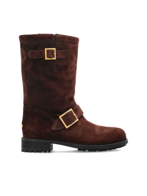 JIMMY CHOO buckle mid biker boots