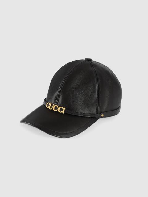GUCCI Leather baseball hat with Gucci detail