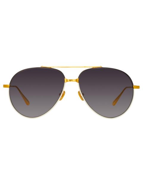 LINDA FARROW MEN'S MARCELO AVIATOR SUNGLASSES IN BLACK AND CREAM