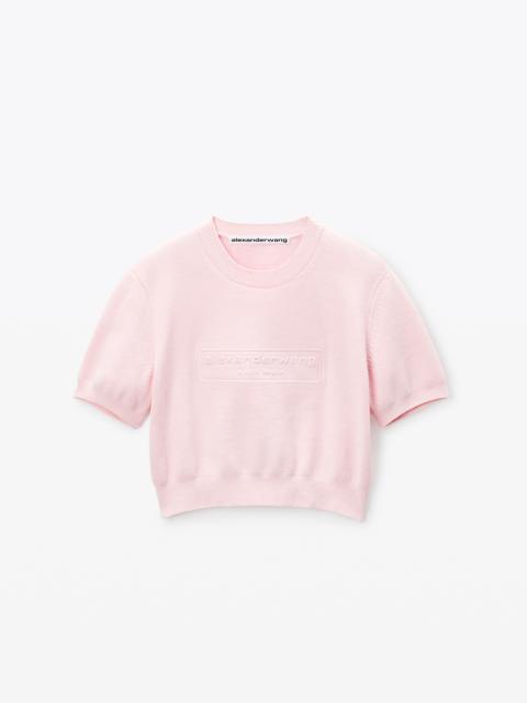 Alexander Wang Logo Embossed Short Sleeve Ribbed Pullover in Soft Chenille