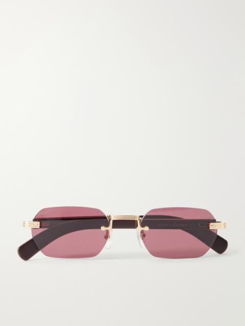 Cartier Première de Cartier Square-Frame Gold-Tone Metal and Wood Sunglasses