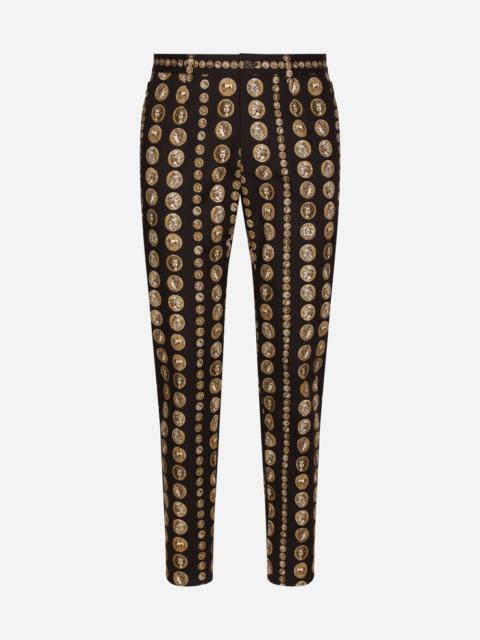 Coin print stretch drill pants