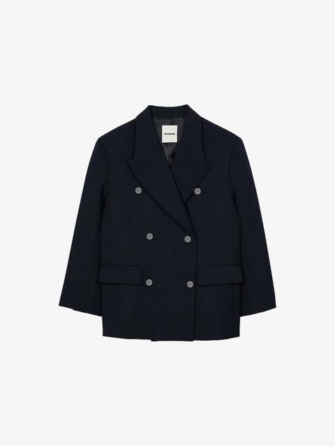 Sandro Double-Breasted Side-Pocket Woven Blazer